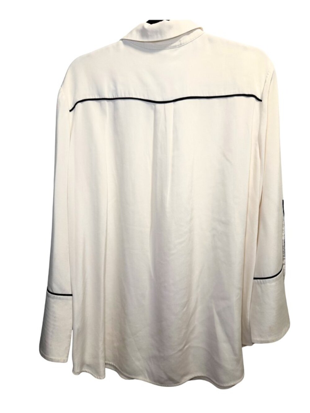 St. John Ivory Button Down Blouse Black Piping Size L - Picture 2 of 4
